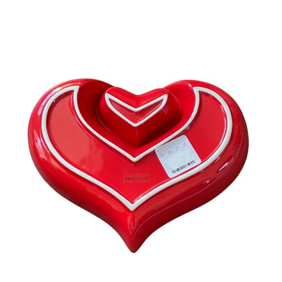 Brandani RED Heart Shaped Porcelain Appetizer Bowl 11in Valentines Day New - Picture 4 of 13
